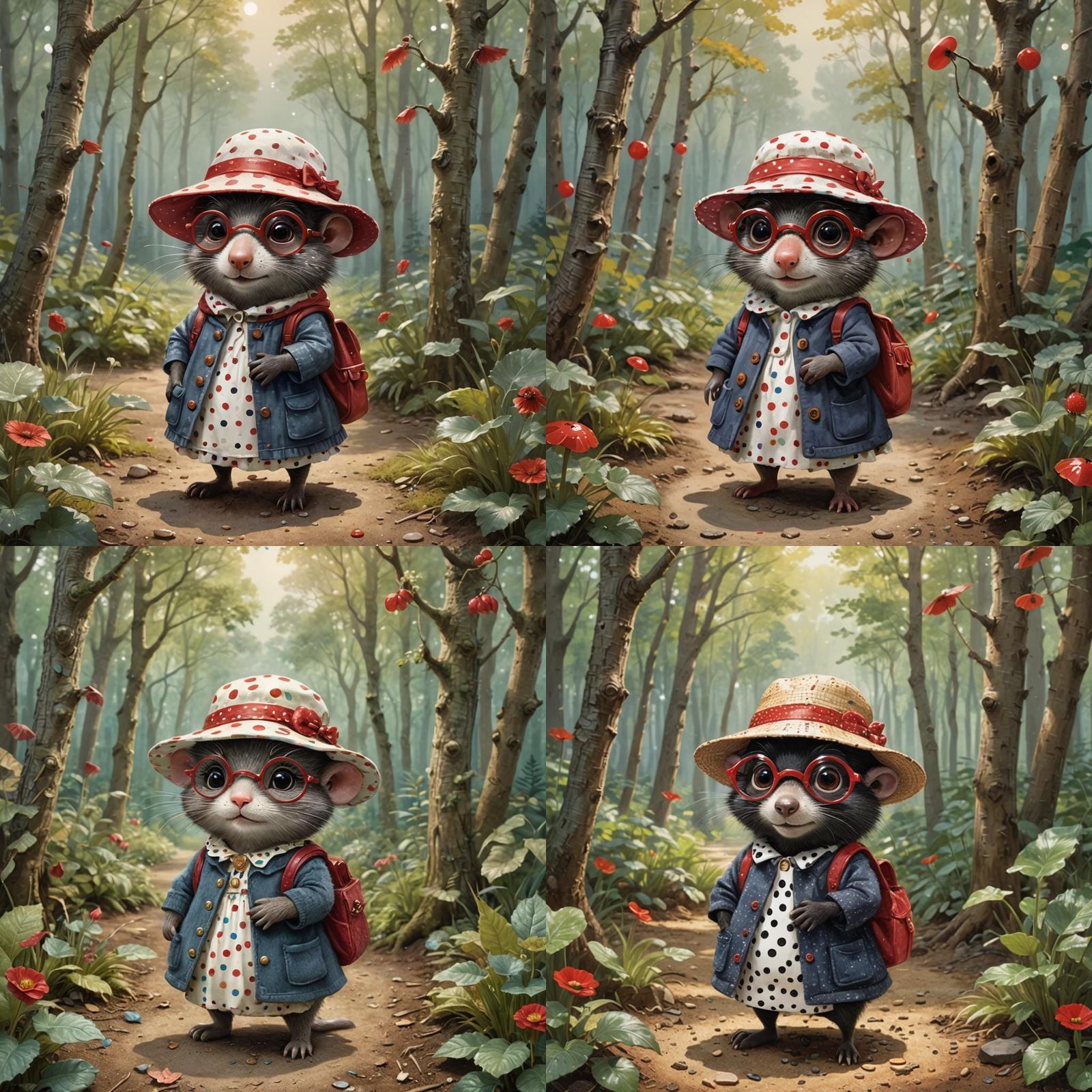 Adorable Mole with Red Glasses Looks in Mirror