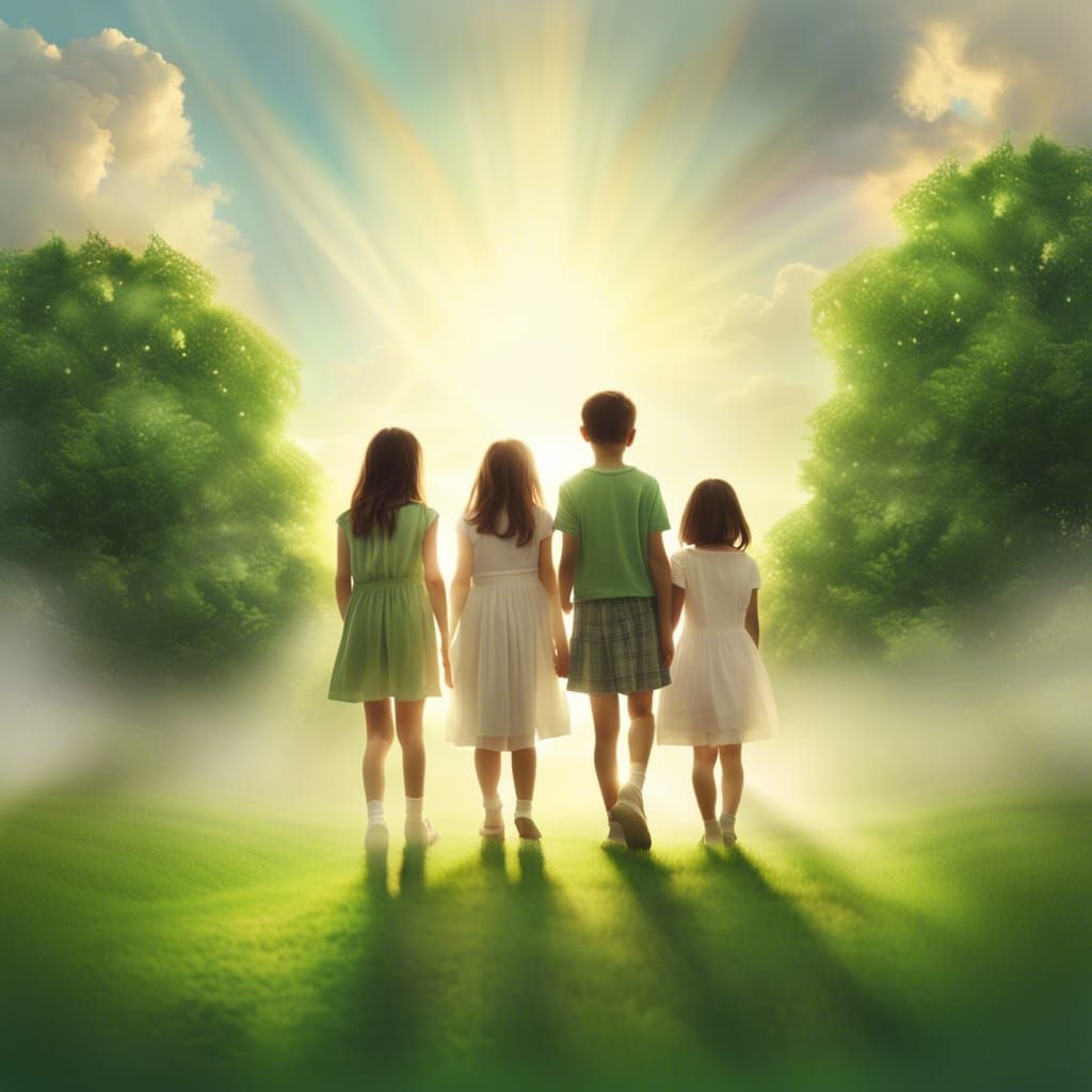 Family Portrait in a Sunny Green Landscape