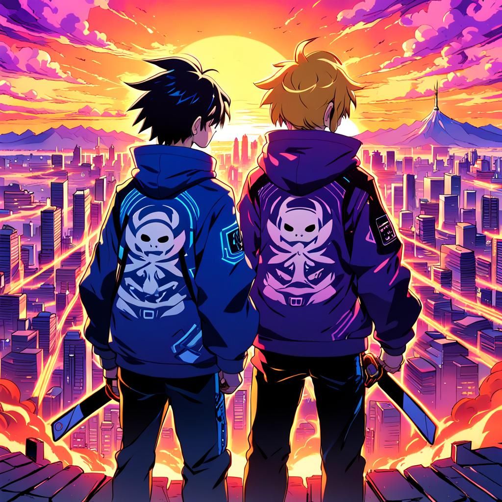 Garu and Puca: Anime Style Cityscape Sunset