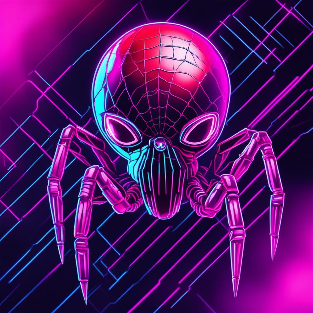 Synthwave Spider in Neon Retro Style