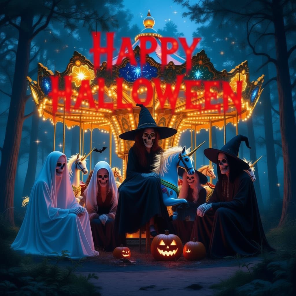 Witches Gather Before a Mystical Carousel