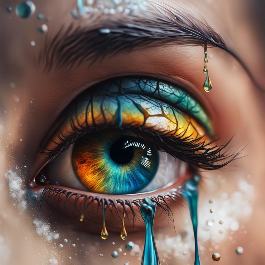 Hyperrealistic Eye Tears in Splash Art Style