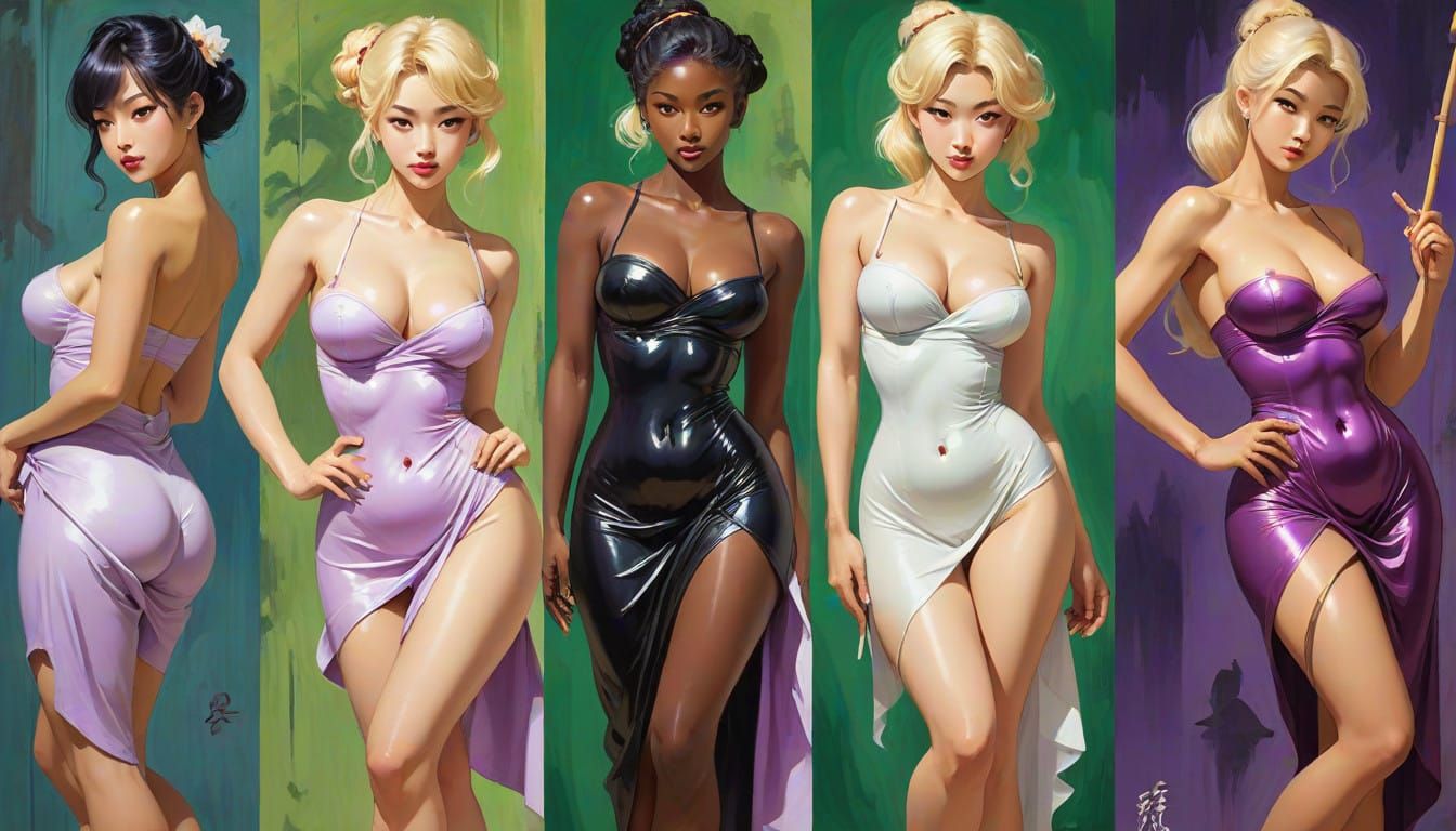 Sublime Shitao-Inspired Fantasy Oil Painting of Curvy Pinup...