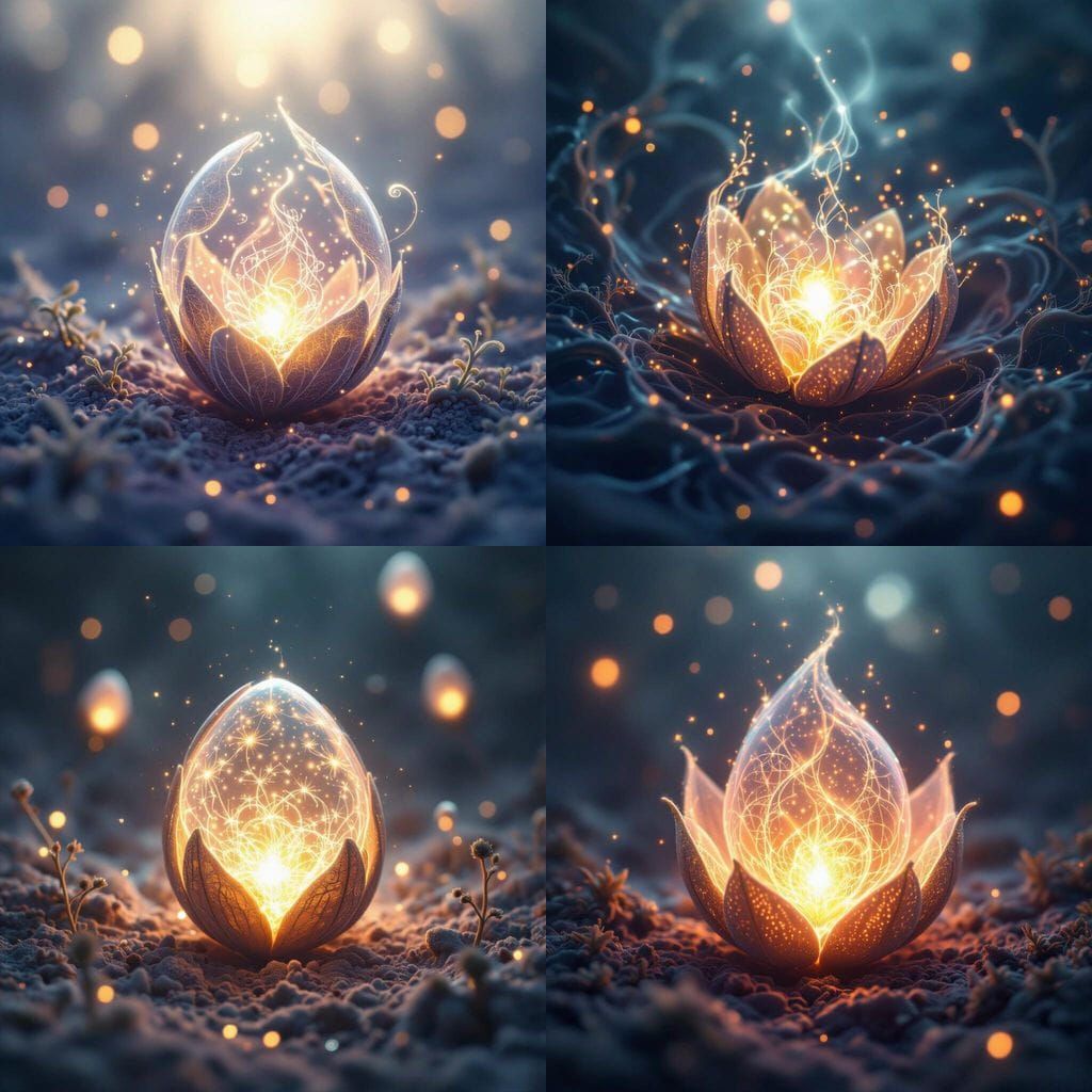 Ethereal Consciousness Spark in Bioluminescent Seedpod