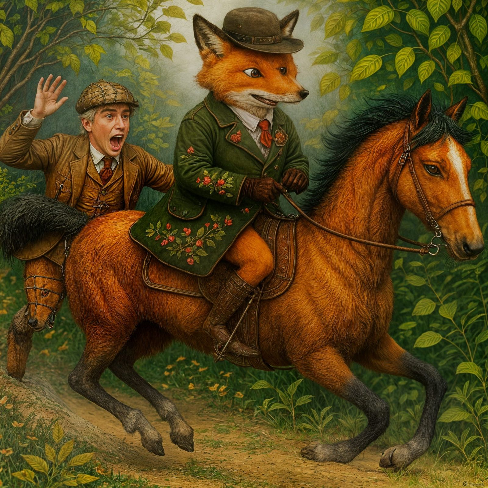 Fox Hunter Chasing Englishman: Rackham Style