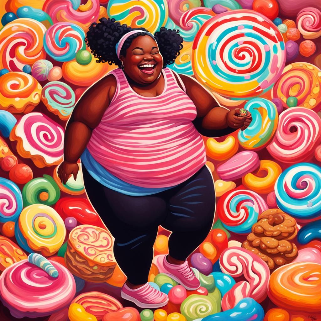 Joyful Black Girl in Candyland Gouache Art