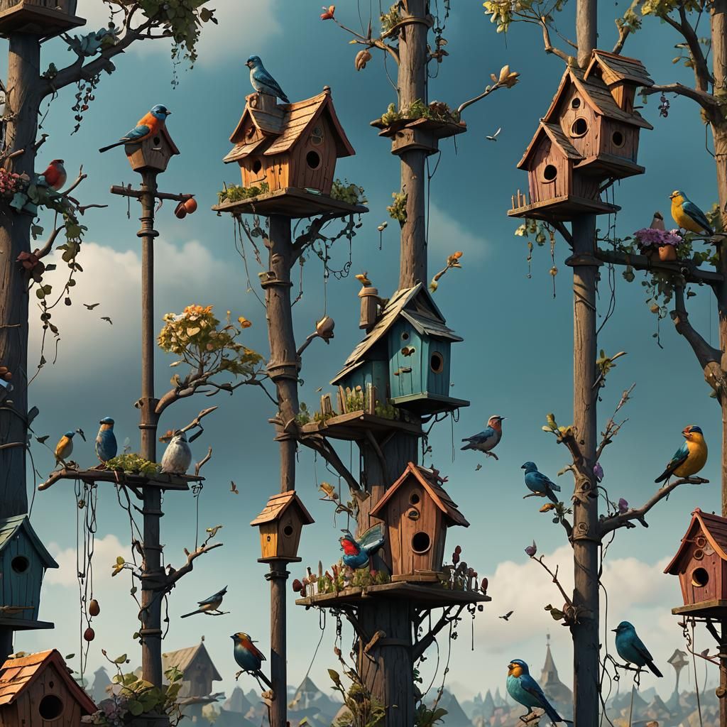 Detailed Birdhouse Matte Painting in Fantasy Style