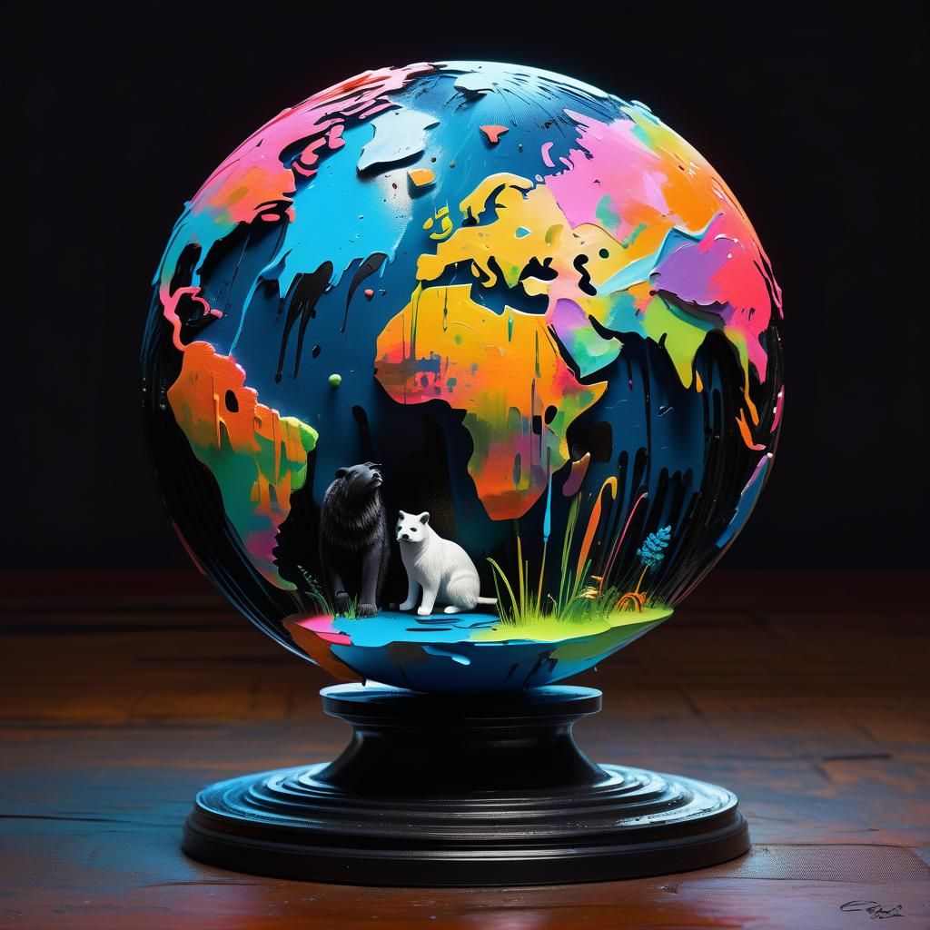 World Pets Day Globe in Polychromatic Abstract Style