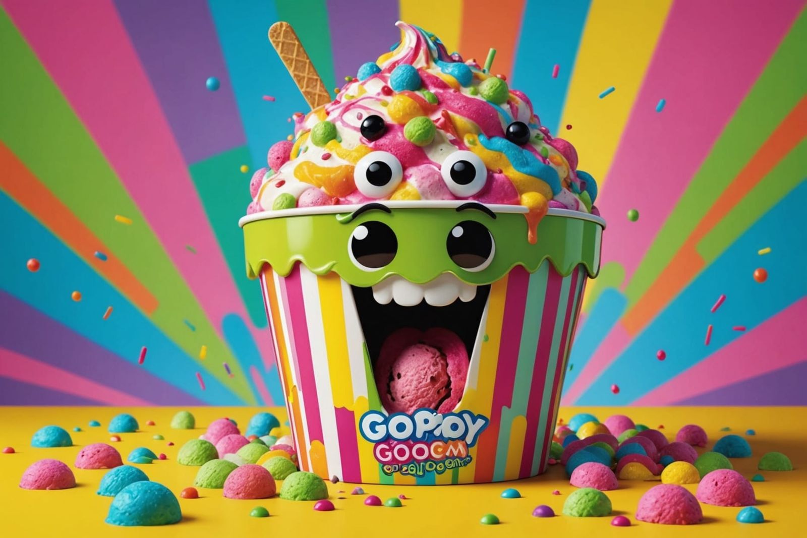 Whimsical Ice Cream Container with Googly Eyes