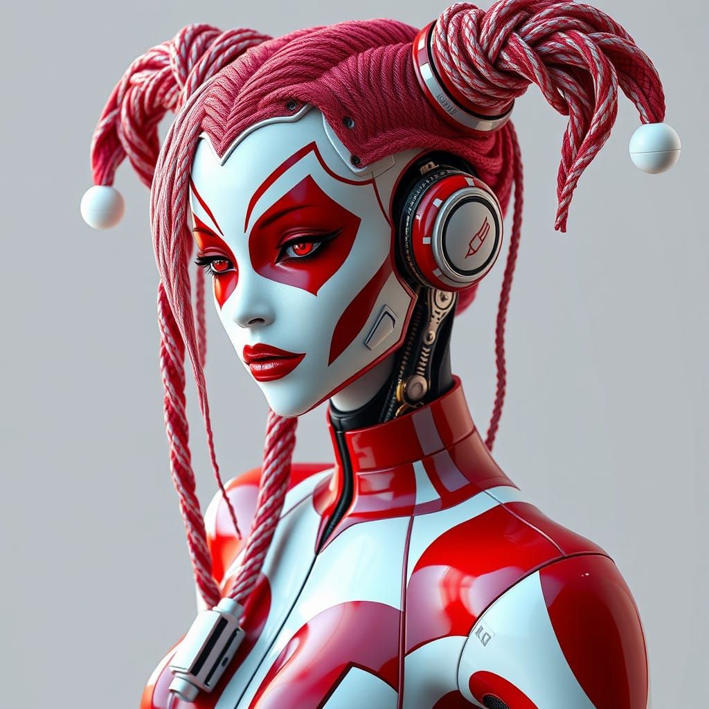 Cyberpunk Harlequin in Vibrant Carnival Colors