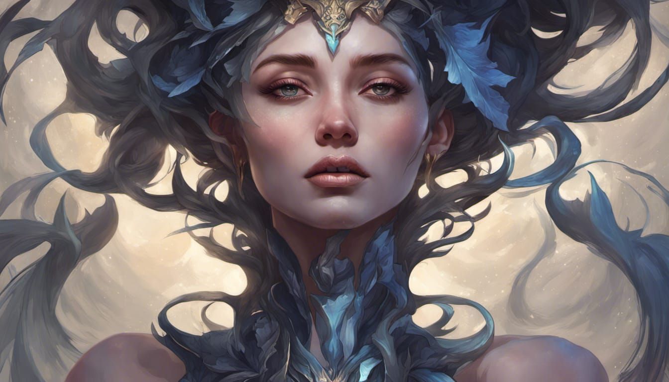 Goddess of Night Portrait in Art Nouveau Style