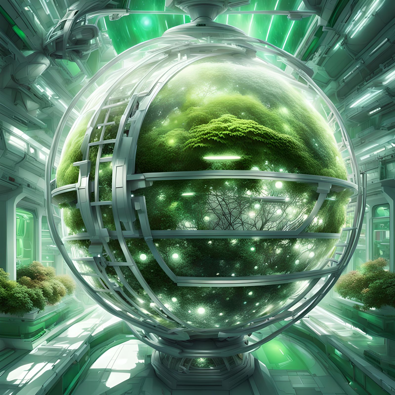 Futuristic Space Station Garden in Zero Gravity