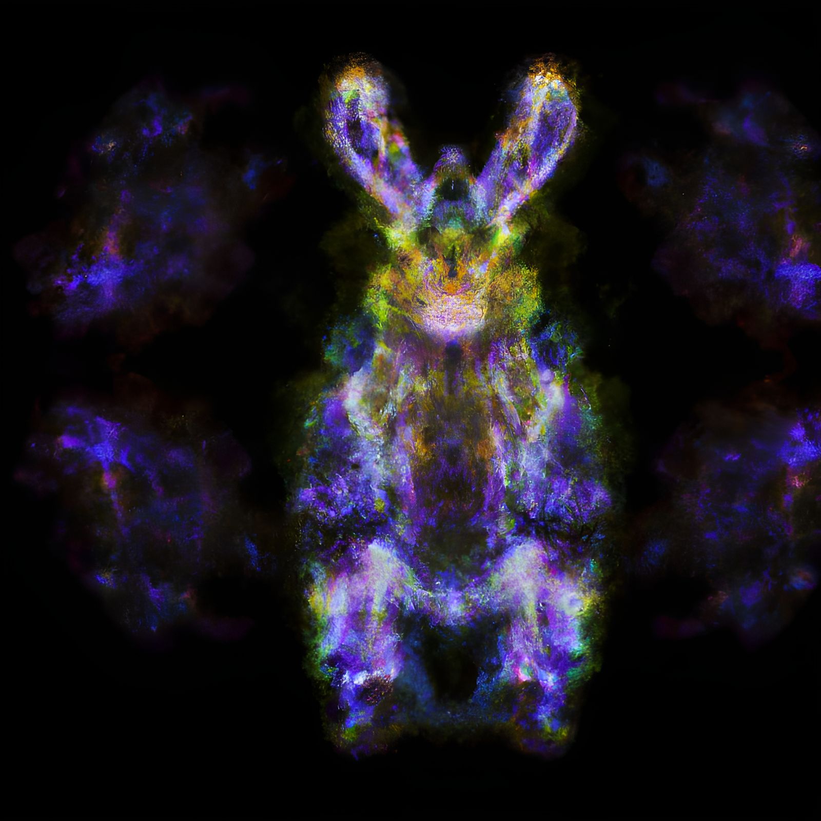 Bioluminescent Rabbit in Night Sky: Maximalist Photography
