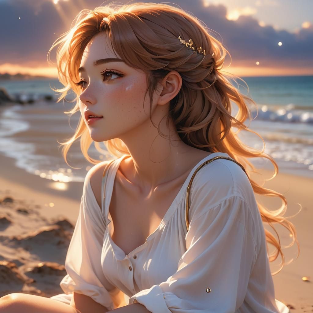 Love Goddess Gazing at Sky in Anime Art