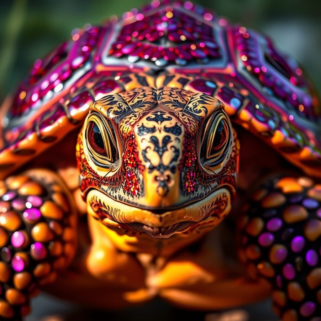 Majestic Tortoise in Chrome Purple-Violet and Hot Pink Sequi...