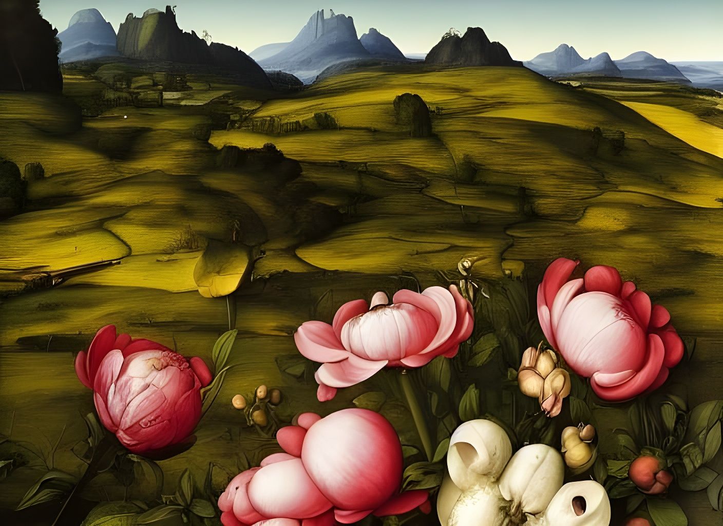 Eldritch Landscape in Photorealistic Precisionism Style