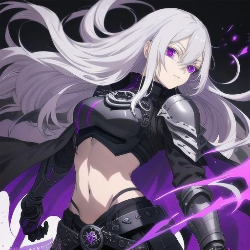 Anime Girl with Silver Armor and Purple Cape