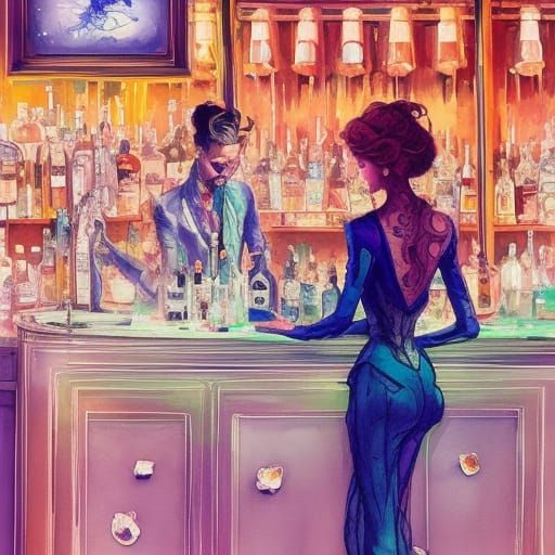 Girl at the Folies-Bergère: Digital Gouache Painting