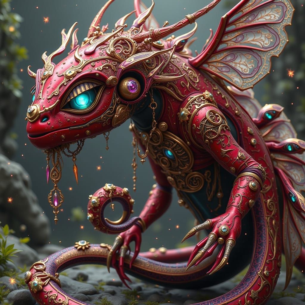 Steampunk Sea Serpent Monster in Red Velvet