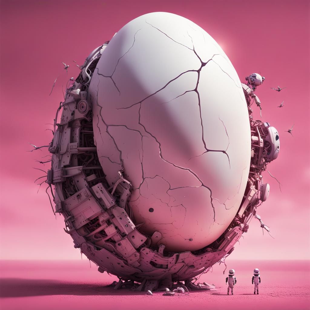 AI Robot Hatching from Egg: Digital Matte Painting