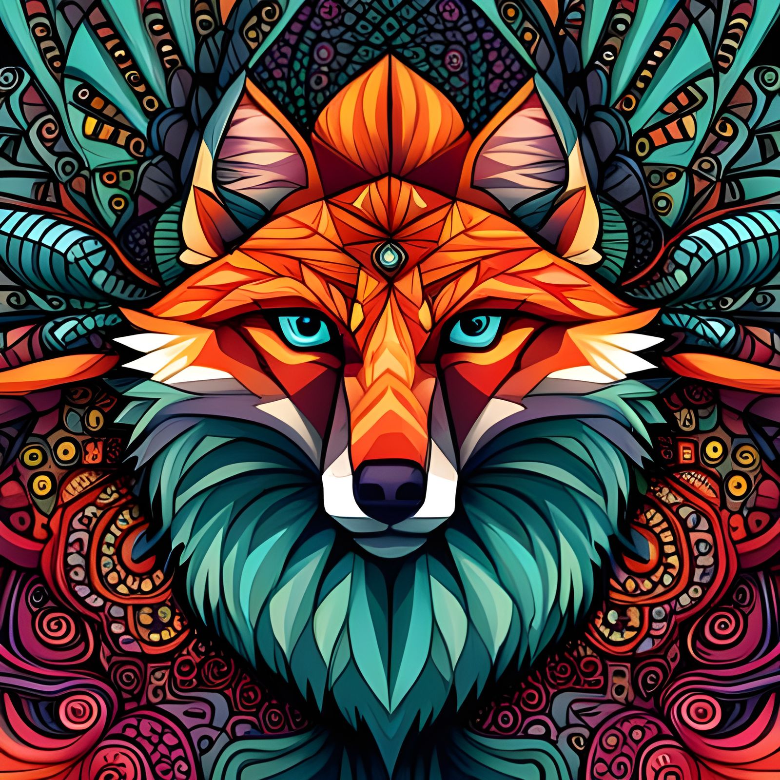 Geometric Fox Portrait in Abstract Style