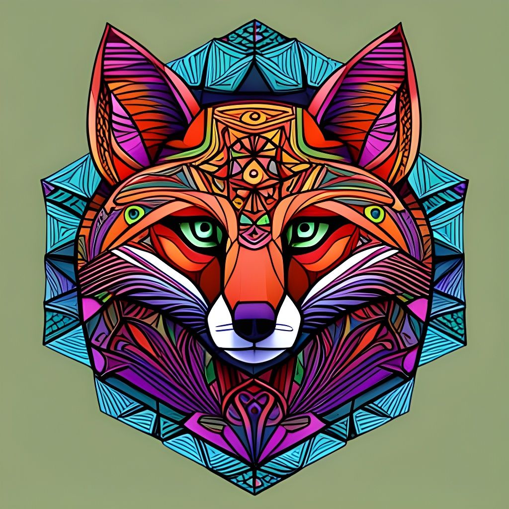 Abstract Geometric Fox Portrait in Kandinsky Style