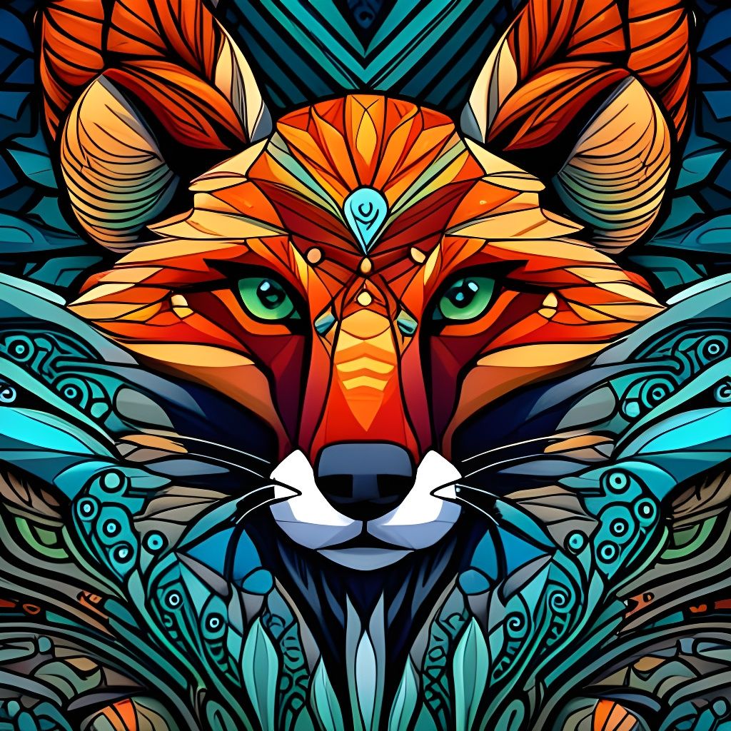 Geometric Fox Portrait in Abstract Expressionist Style