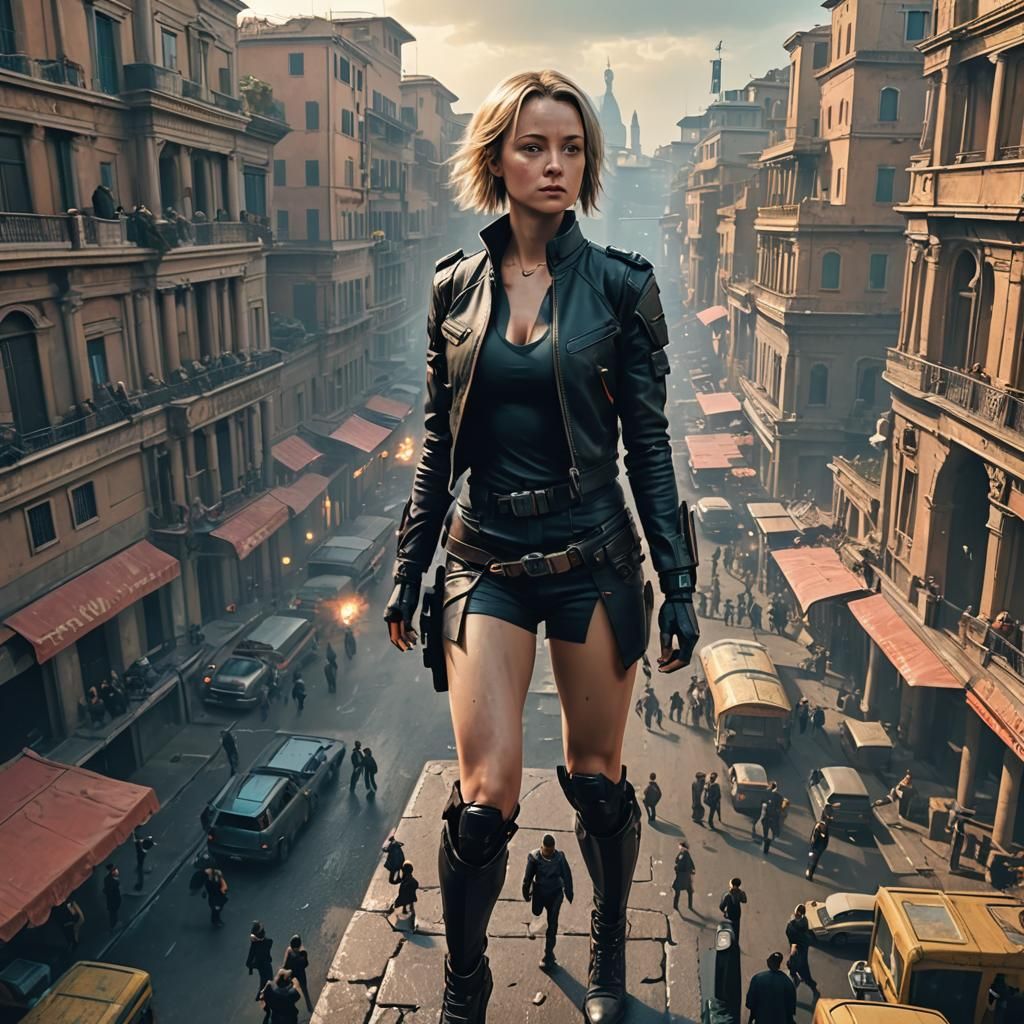 Giantess in Rome: A Cyberpunk 2099 Vision