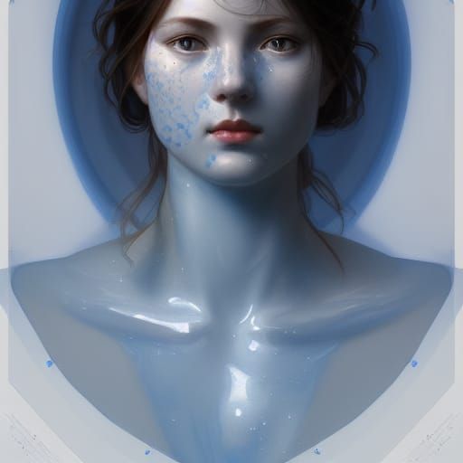 Blue and White Porcelain Portrait in Art Nouveau Style