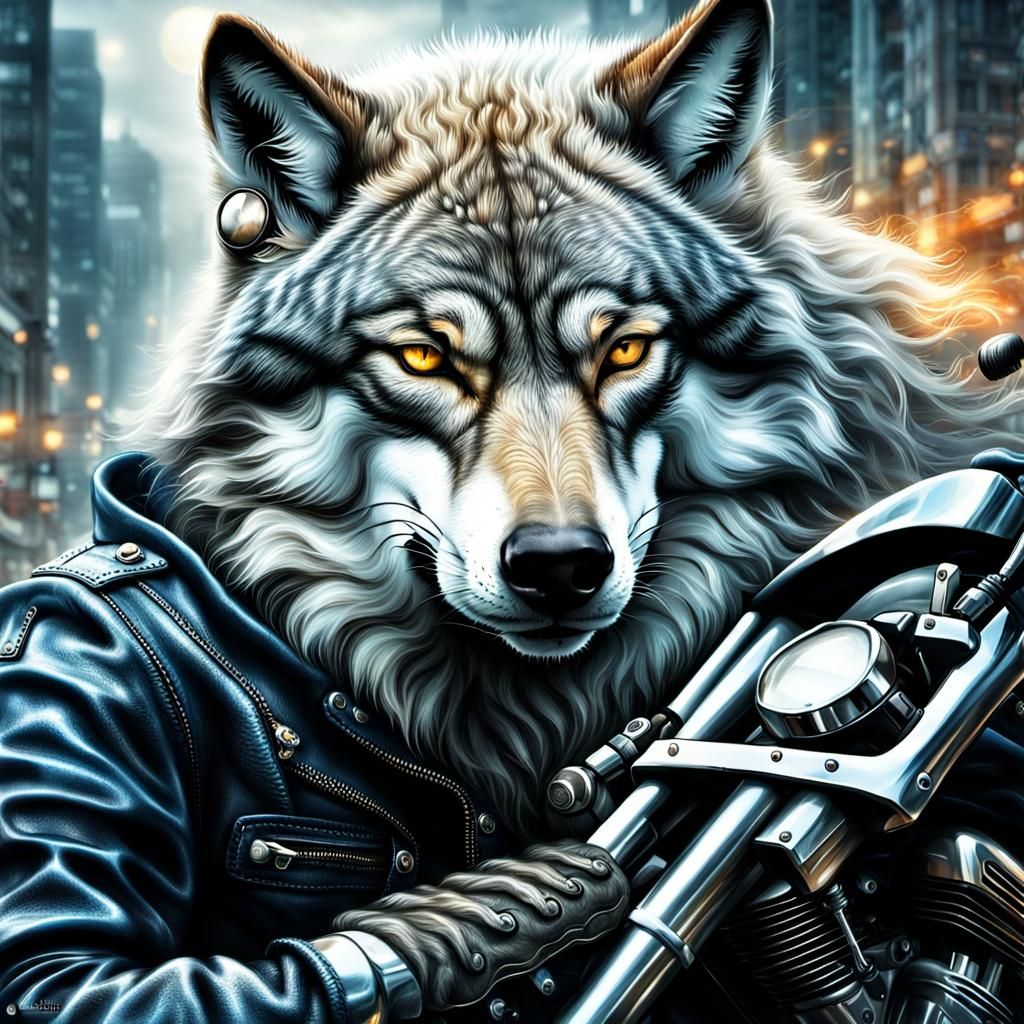 Wolf Dream: Motorcycle Ride in Double Exposure
