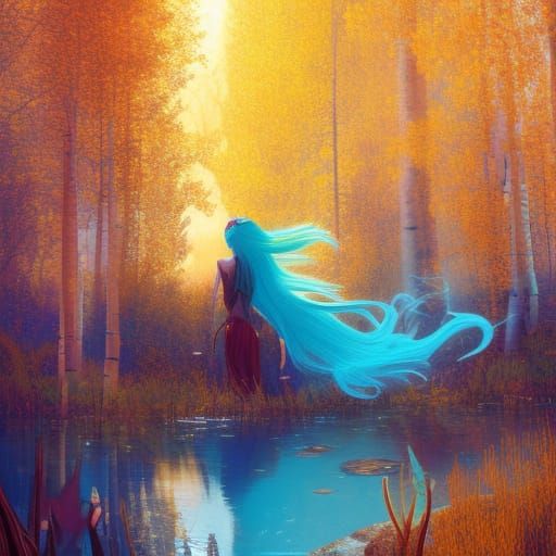 High Gothic Fae Goddess in Turquoise Pond