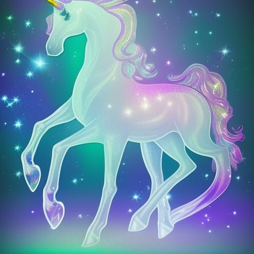 Iridescent Crystal Unicorn: A Phantasmal Digital Rendering