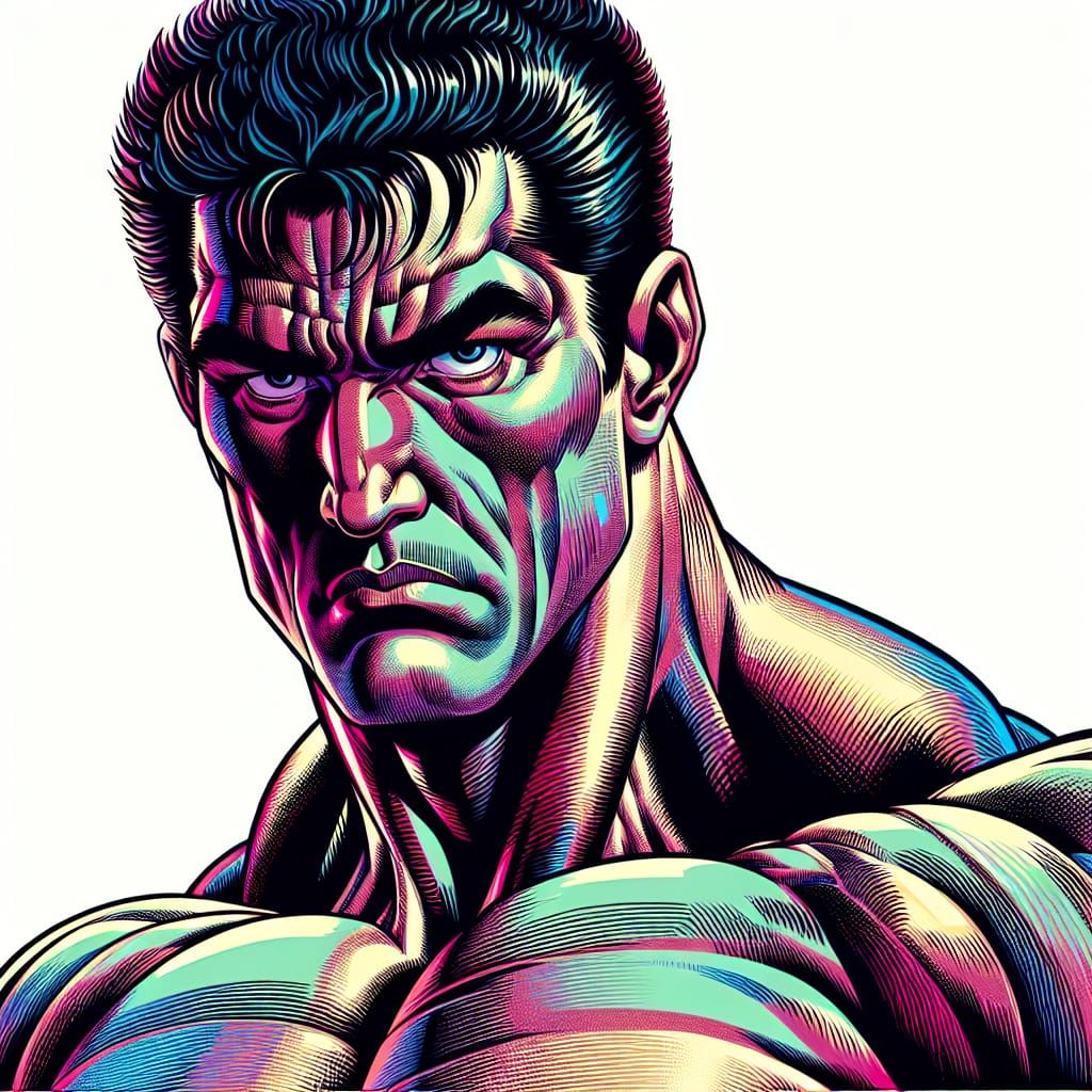 Intense Wrestler in Vintage Manga Comic Style
