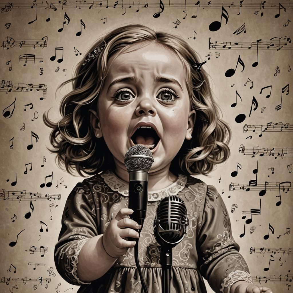 Baby Adele Singing: Hyperrealistic Caricature
