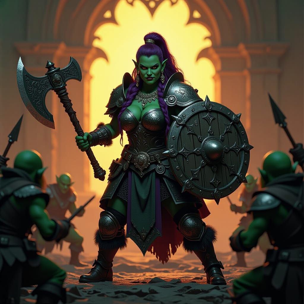 Dwarven Warrior Against Goblins in Dark Fantasy Realm