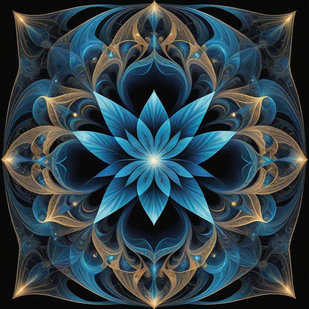 Iridescent Fractal Art in Blue and Black