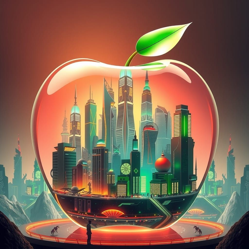 Wonderful cyberpunk neon green and neon orange solar City in...