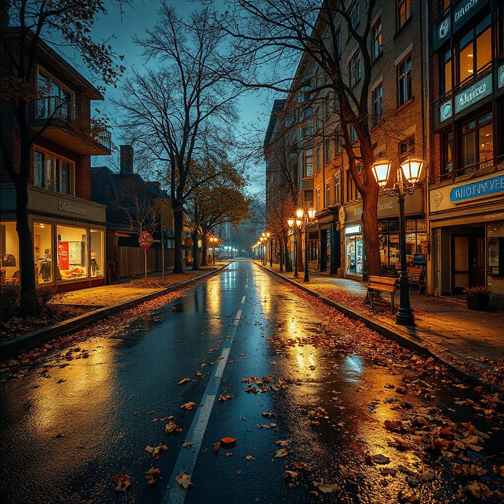 Autumn Night: Detailed Hyperrealistic Mixed-Media Photograph...