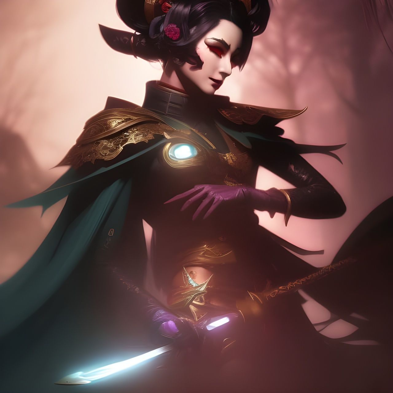 Dark Female Jester Portrait in Manga Style