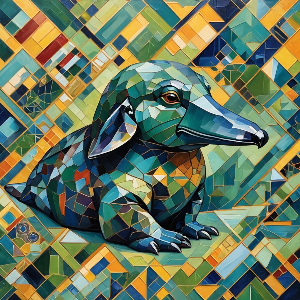 Platypus in Fauvist-Influenced Cubism Oil Painting