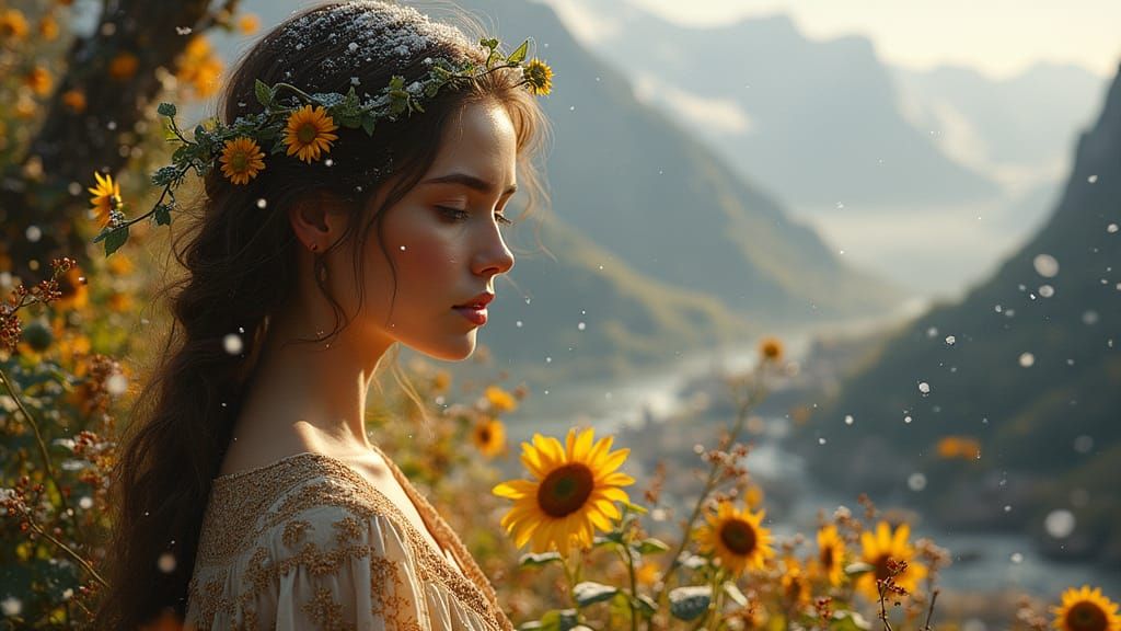 Hyperrealistic Autumn Portrait with Fantasy Village