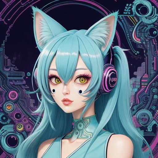 Anime Style Cat Eared Alien Girl in 128k