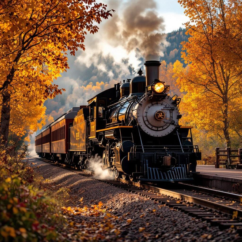 1880s Railroad Station in Autumn, Golden Hour