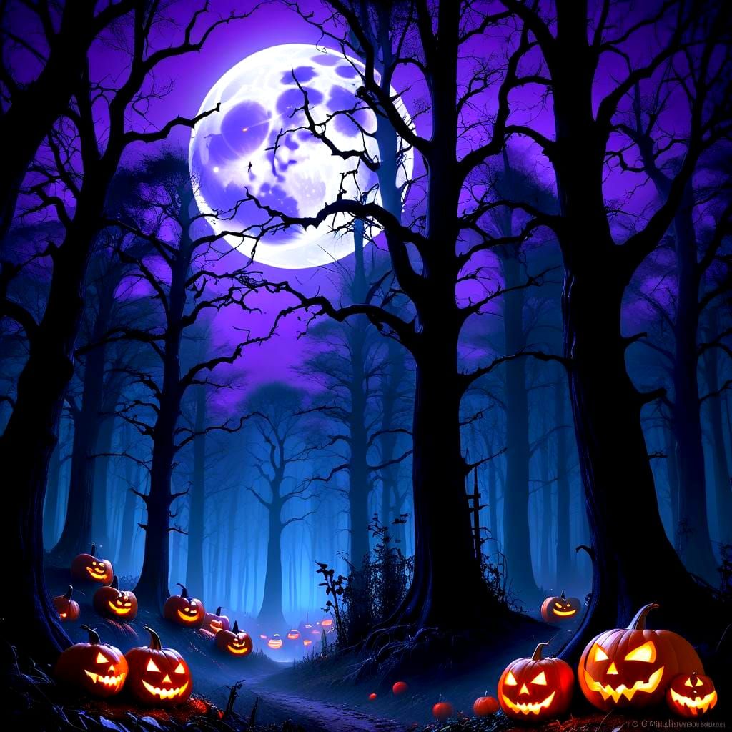 Gothic Halloween Pumpkin Party in a Spooky Forest
