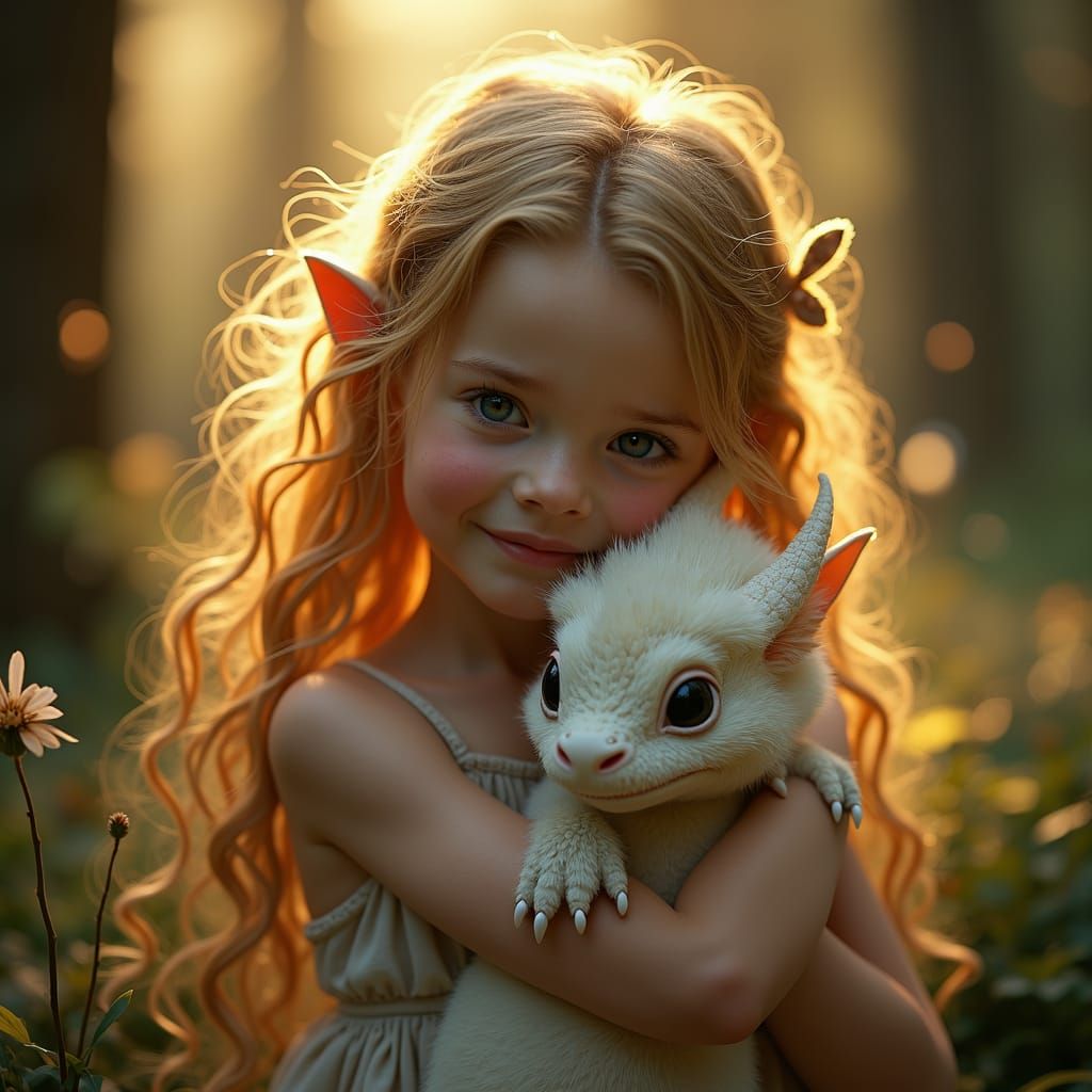 Fairy Child with Dragon in Mystical Realm