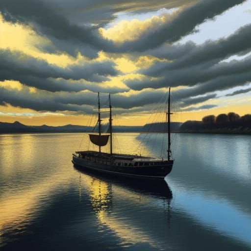 Boat on Rhine in Vibrant Oil Painting Style