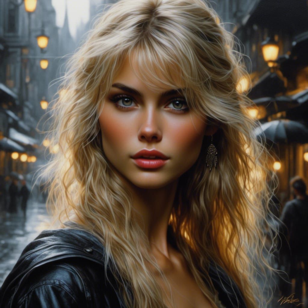 Beautiful Italian Woman in Crowded Street