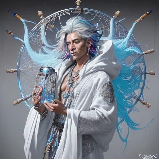 Opalescent Air Genasi with Pan Flute, Graffiti Art