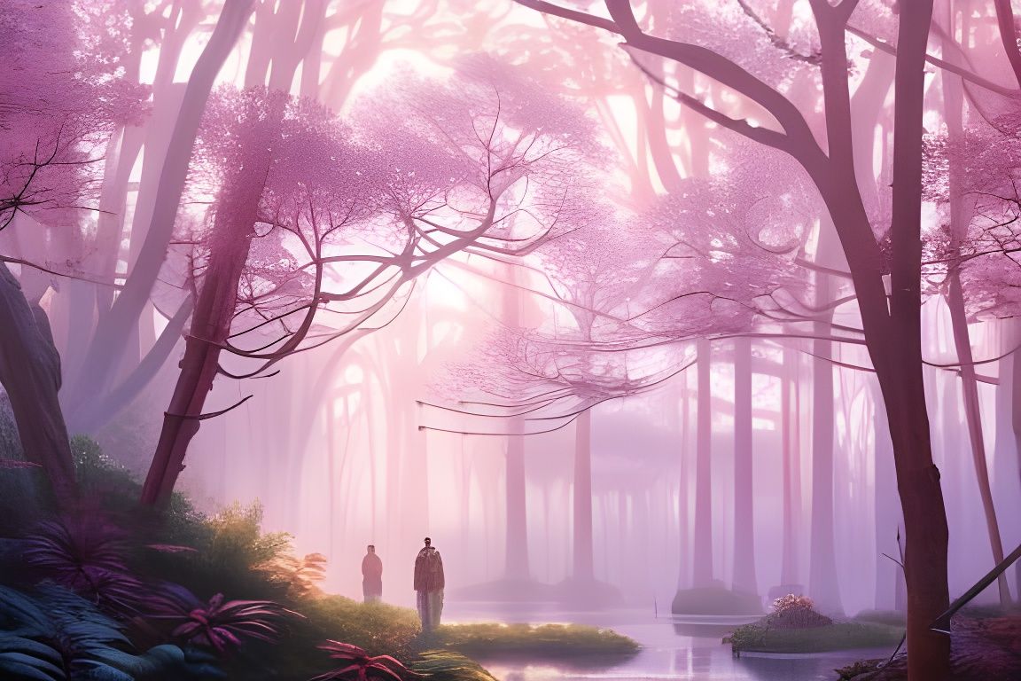 Ethereal Winter Garden Oil Painting in Sunlight