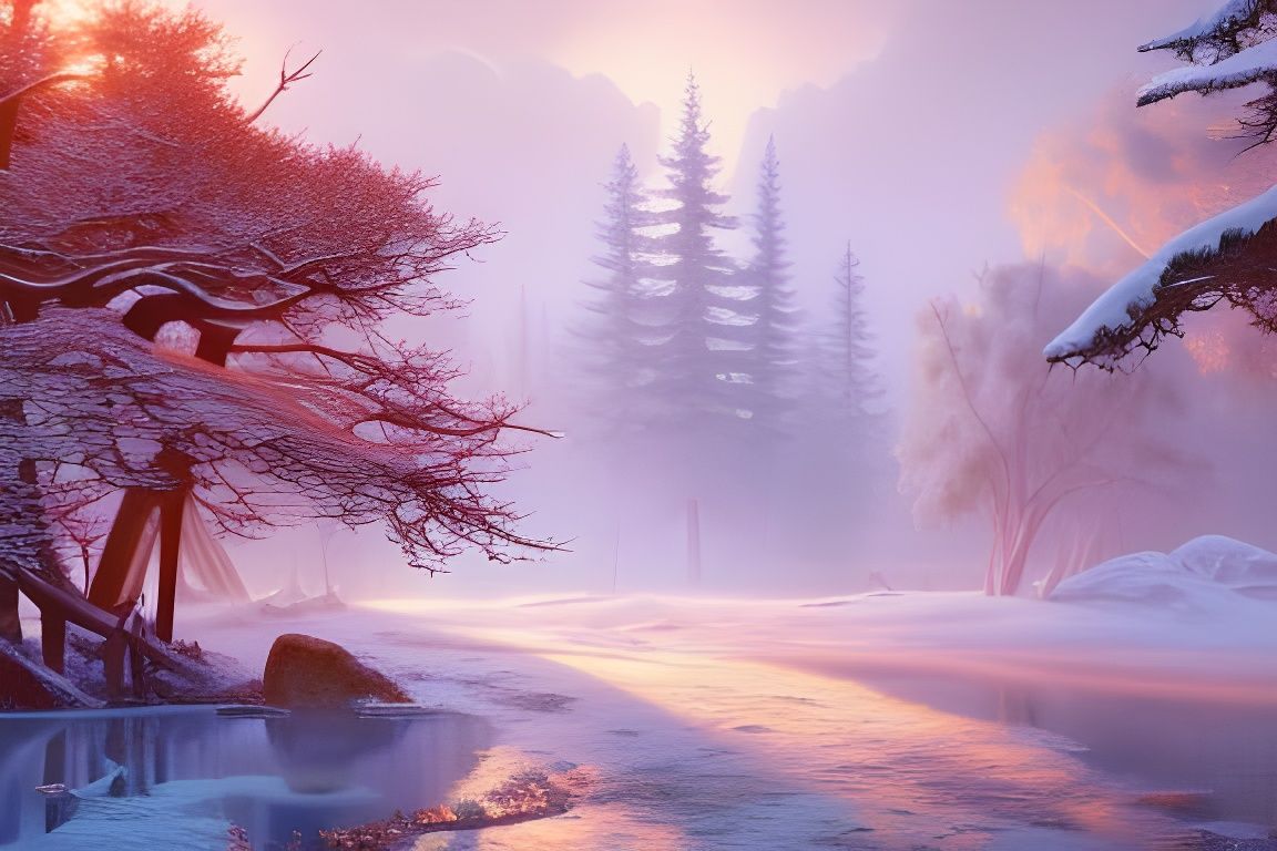 Sunlit Winter Garden: Ethereal Oil Painting